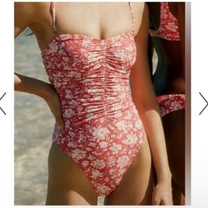 J. Crew Ruched sweetheart one-piece in tossed floral